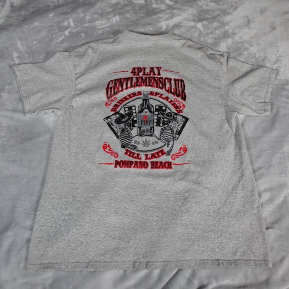 4 Play Strip Club Florida T Shirt Mens XL Slim Fit Skull Grunge Gray - Picture 1 of 7